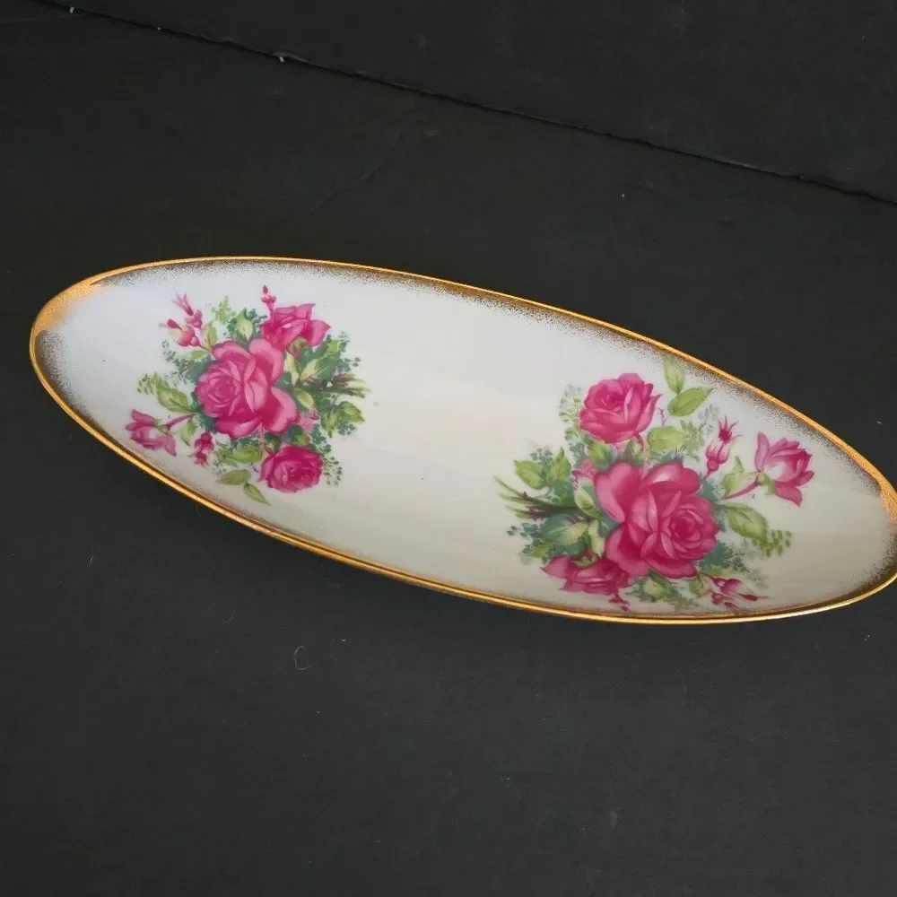 Vintage Floral Cottagecore Romantic Style Ceramic Tray By Tilso Japan